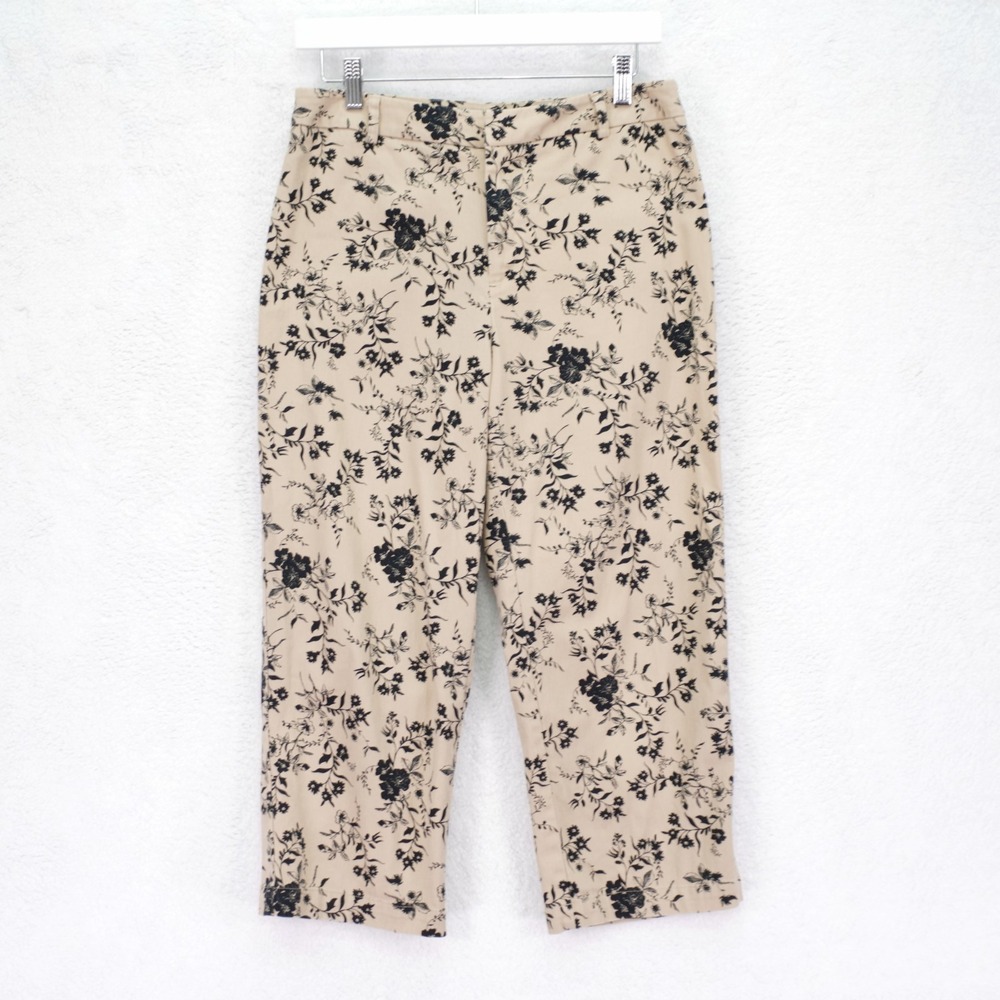 Croft & Barrow Capri Pants Black Tan Floral Stretch -8  30 / 22- Mid Rise Cotton